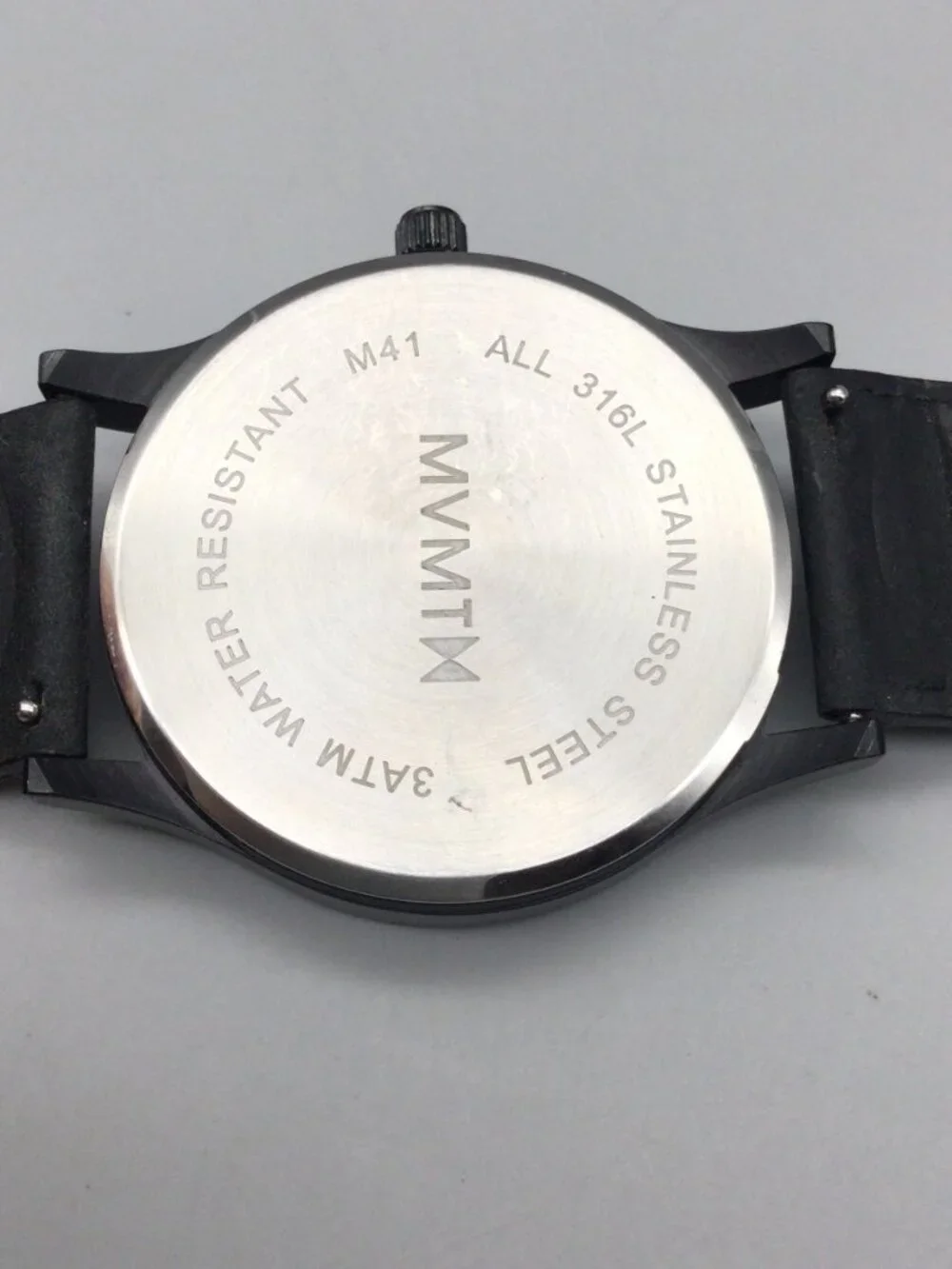 MVMT Black Rose Mens Watch 45mm Black Rose Gold Leather Band New Battery
